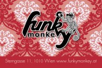 Visitenkarte Funky Monkey Geschäftsführung Rückseite Rot