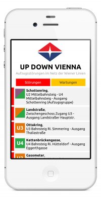 Screenshot Updown Vienna - Aufzugsstörungen im Netz der Wiener Linien