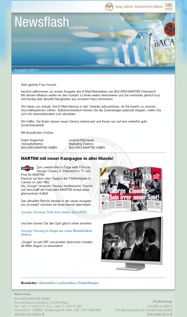 Screenshot Bacardi-Martini Newsletter