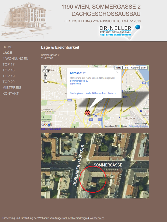 Screenshot Dachgeschossausbau Sommergasse Webseite - Lage
