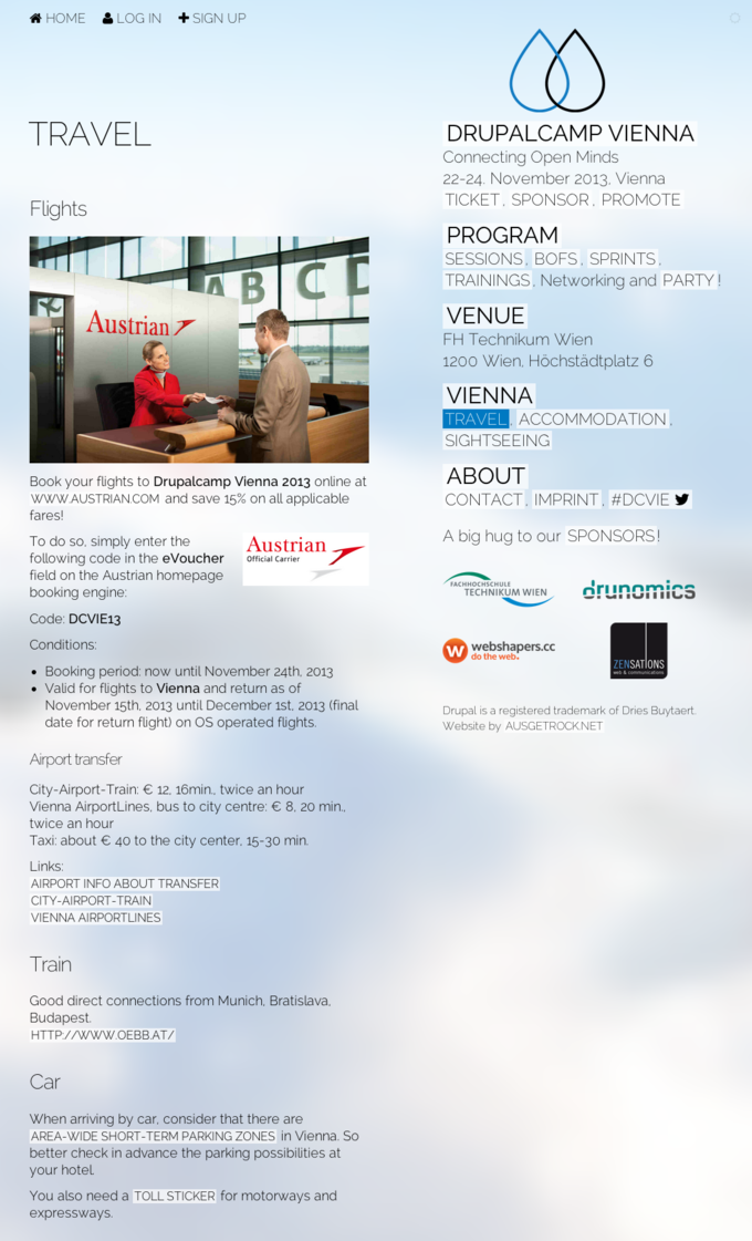 Drupalcamp Vienna 2013 - Connecting Open Minds - Screenshot Travel Site