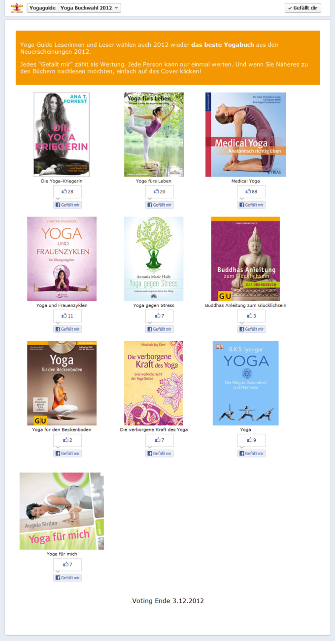 Yogaguide Buchwahl 2012 Screenshot Facebook App
