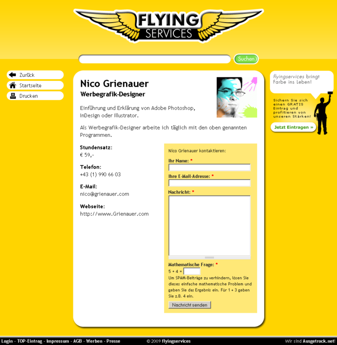 Screenshot Flying Services Website - Anbieter
