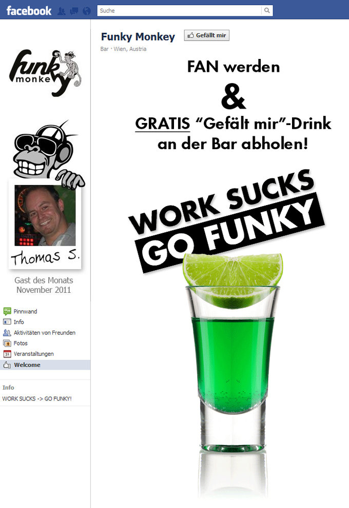 Facebook Funky Monkey Fanpage Info Screenshot