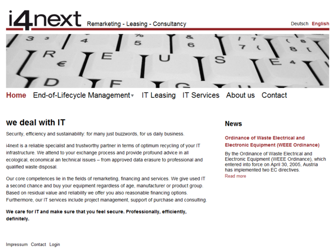 i4next Website Screenshot Frontsite EN