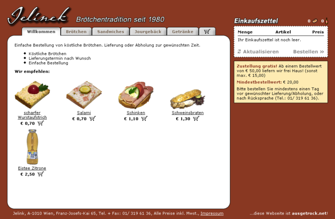 Screenshot Jelinek Partyservice Website - Übersichtsseite