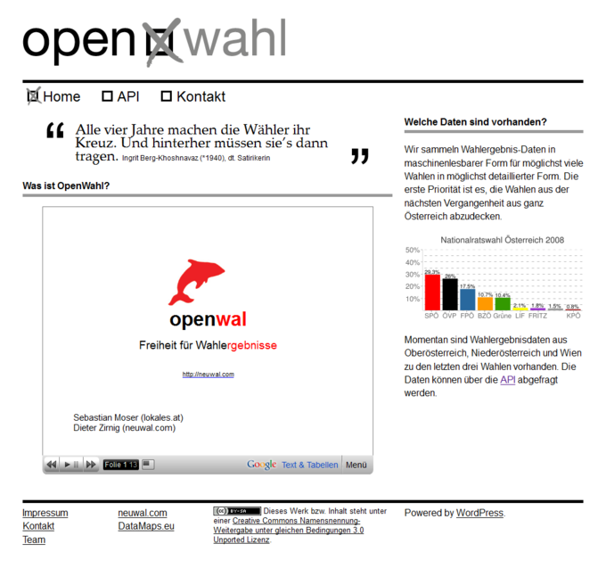 Screenshot open wahl Website - Frontpage