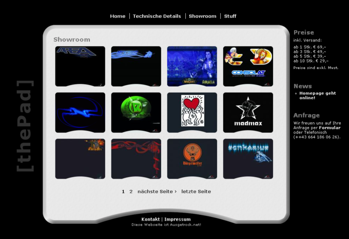 Screenshot ThePad Website - Showroom